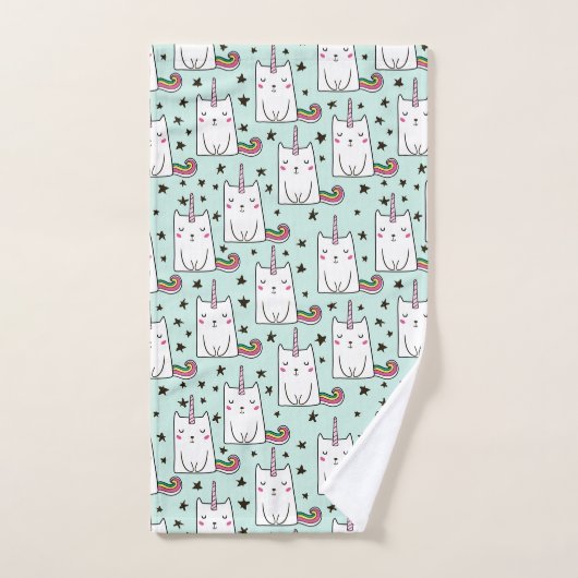 Cute Hand Drawn Unicorn Cat Pattern Bad Handdoek (Handdoek)