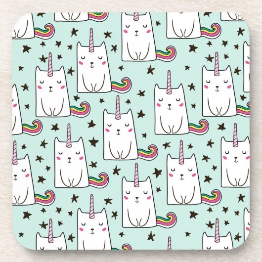 Cute Hand Drawn Unicorn Cat Pattern Bier Onderzetter (Voorkant)
