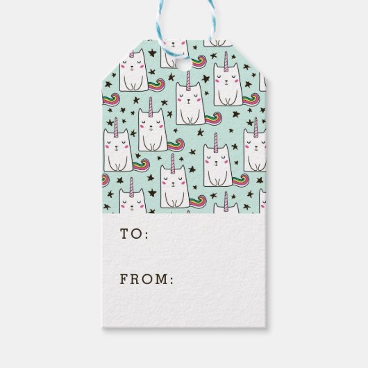 Cute Hand Drawn Unicorn Cat Pattern Cadeaulabel (Voorkant)