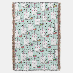 Cute Hand Drawn Unicorn Cat Pattern Deken
