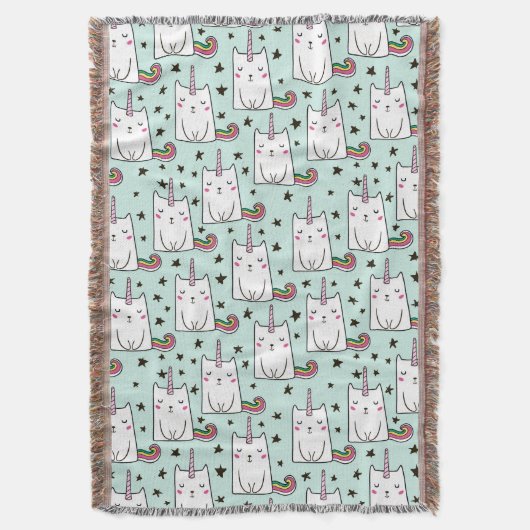 Cute Hand Drawn Unicorn Cat Pattern Deken (Voorkant Verticaal)