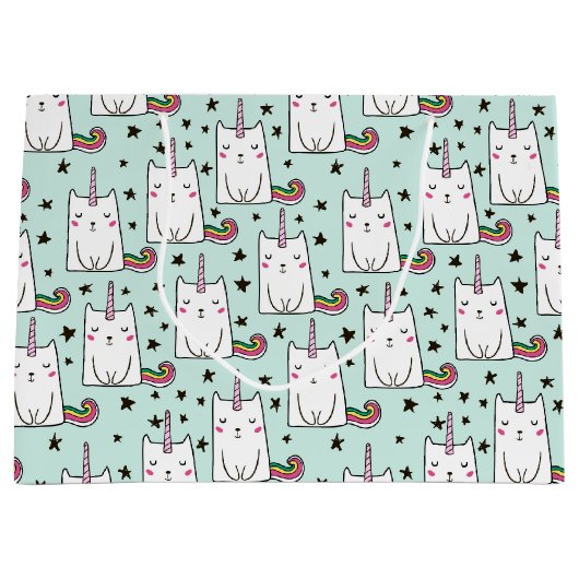 Cute Hand Drawn Unicorn Cat Pattern Groot Cadeauzakje (Voorkant)