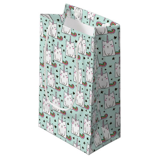 Cute Hand Drawn Unicorn Cat Pattern Klein Cadeauzakje (Voorkant Gekanteld)