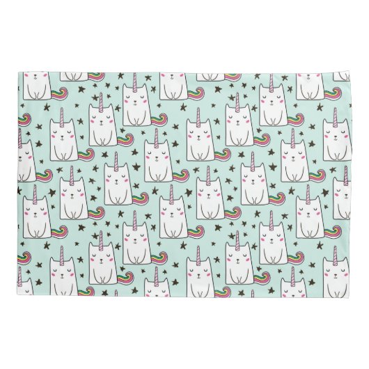Cute Hand Drawn Unicorn Cat Pattern Kussensloop (Achterkant-Links)