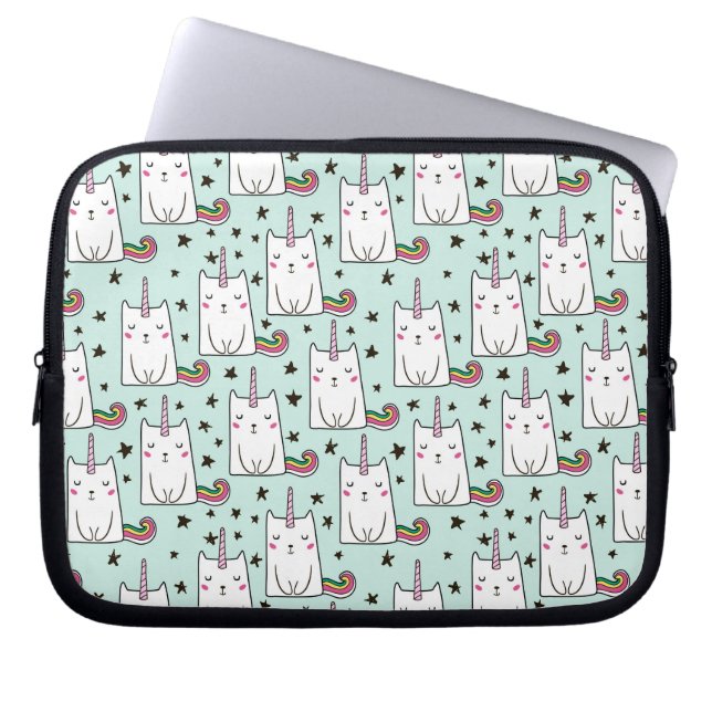 Cute Hand Drawn Unicorn Cat Pattern Laptop Sleeve (Voorkant)