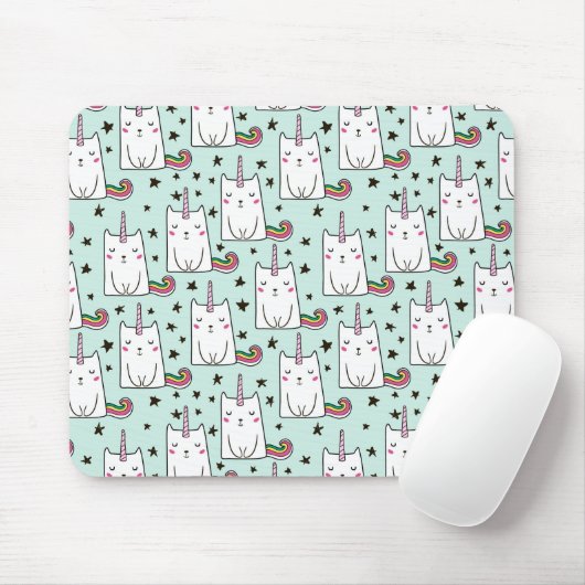 Cute Hand Drawn Unicorn Cat Pattern Muismat (Met muis)