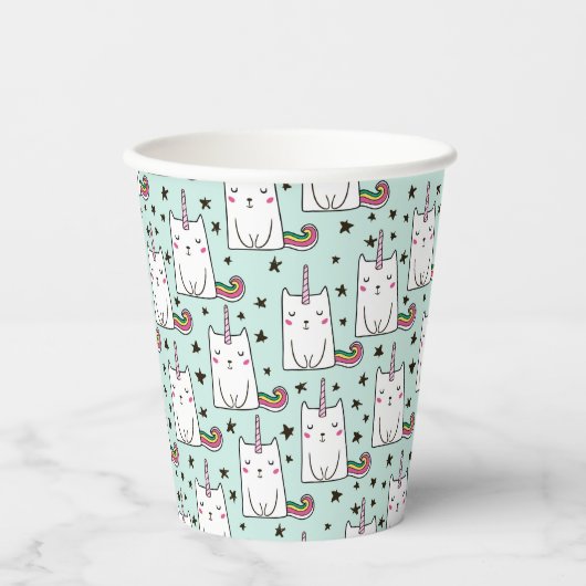 Cute Hand Drawn Unicorn Cat Pattern Papieren Bekers (Voorkant)