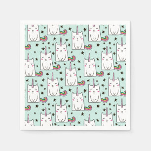Cute Hand Drawn Unicorn Cat Pattern Servet