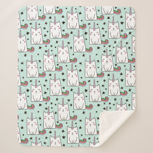 Cute Hand Drawn Unicorn Cat Pattern Sherpa Deken (Voorkant)