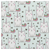 Cute Hand Drawn Unicorn Cat Pattern Stof (Close Up)