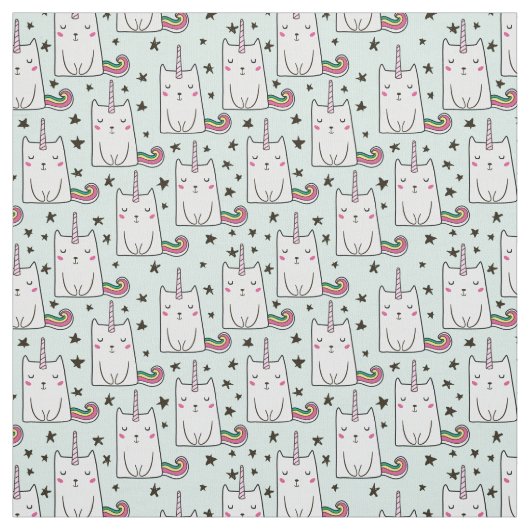 Cute Hand Drawn Unicorn Cat Pattern Stof (Swatch)