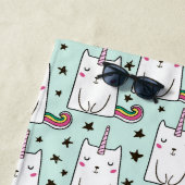 Cute Hand Drawn Unicorn Cat Pattern Strandlaken (In situ)