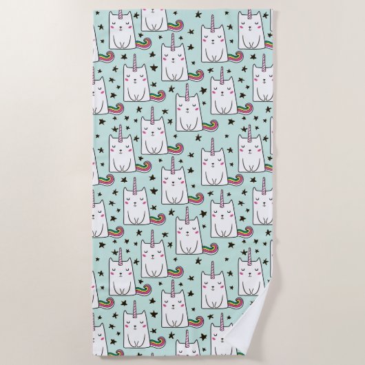 Cute Hand Drawn Unicorn Cat Pattern Strandlaken (Voorkant)