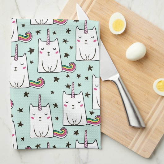 Cute Hand Drawn Unicorn Cat Pattern Theedoek (Quarter Fold)