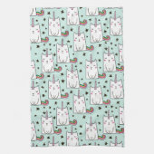 Cute Hand Drawn Unicorn Cat Pattern Theedoek (Verticaal)