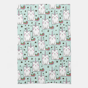 Cute Hand Drawn Unicorn Cat Pattern Theedoek