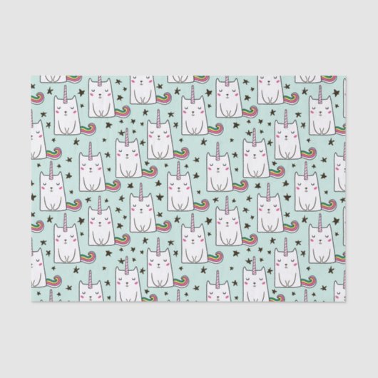 Cute Hand Drawn Unicorn Cat Pattern Tissuepapier (Voorkant)