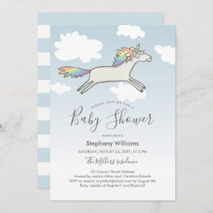 Cute Hand Drawn Unicorn Rainbow Baby shower Invite Kaart