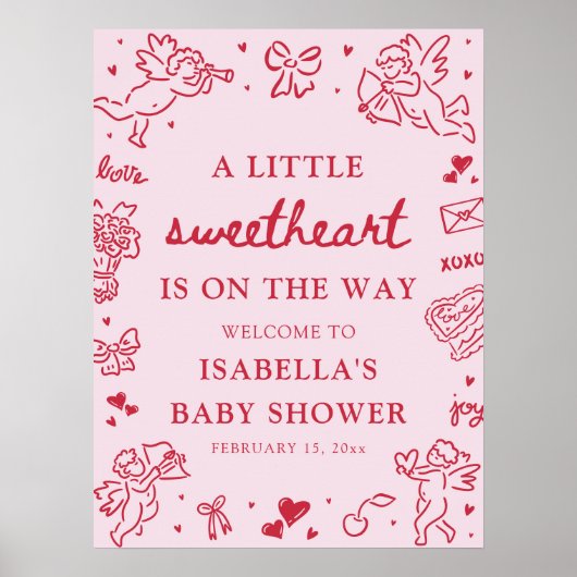 Cute Hand Drawn Valentine Baby Shower Welcome Sign Poster (Voorkant)
