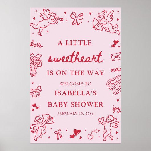 Cute Hand Drawn Valentine Baby Shower Welcome Sign Poster (Voorkant)