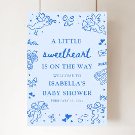 Cute Hand Drawn Valentine Baby Shower Welcome Sign Poster