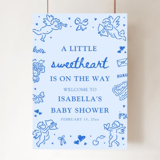 Cute Hand Drawn Valentine Baby Shower Welcome Sign Poster