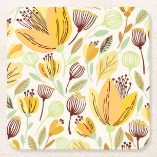 Cute Hand Drawn Yellow Floral Pattern Kartonnen Onderzetters