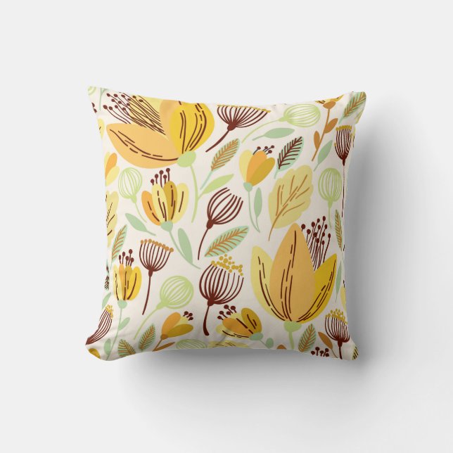 Cute Hand Drawn Yellow Floral Pattern Kussen (Voorkant)