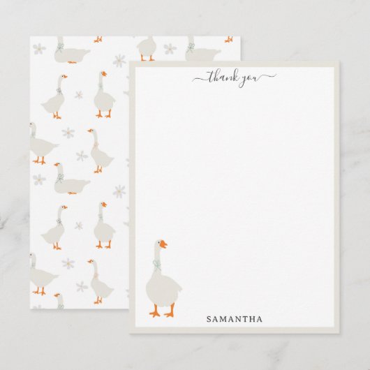 Cute Hand Getekende Gans & Madeliefjes Aangepaste  Bedankkaart (Voorkant / Achterkant)