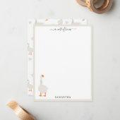 Cute Hand Getekende Gans & Madeliefjes Aangepaste Notitiekaartje (Voorkant / Achterkant in situ)