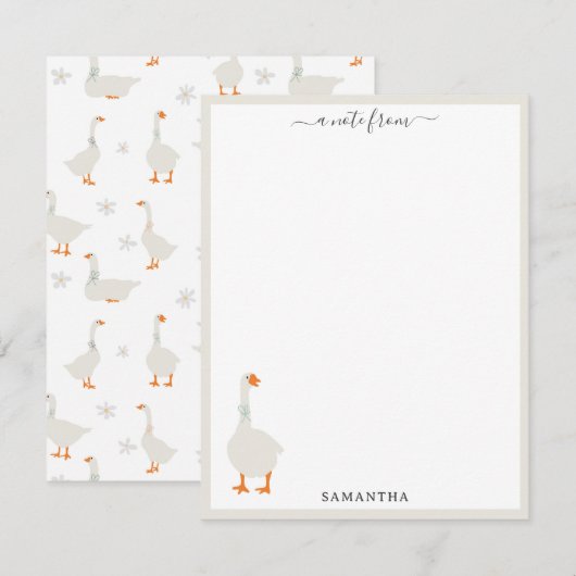 Cute Hand Getekende Gans & Madeliefjes Aangepaste Notitiekaartje (Voorkant / Achterkant)