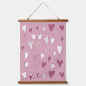 Cute Hand Getekende Harten Roze Wit Hangend Wandkleed (Voorkant)