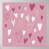 Cute Hand Getekende Harten Roze Wit Poster (Voorkant)