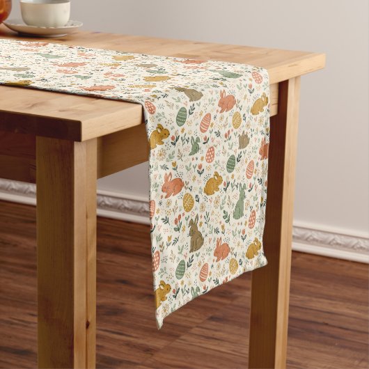 Cute Hand Getekende Lentekonijnen Tafel Runner Medium Tafelloper (Voorbeeld)