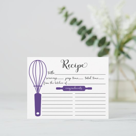 Cute Hand Lettered Paarse Whisk Recipcard Briefkaart (Staand voorkant)