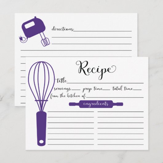 Cute Hand Lettered Paarse Whisk Recipcard Briefkaart (Voorkant / Achterkant)
