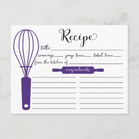 Cute Hand Lettered Paarse Whisk Recipcard Briefkaart (Voorkant)