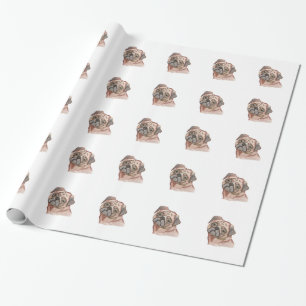 Cute Hand Painted Black Brown Waterverf Pug Dog Cadeaupapier