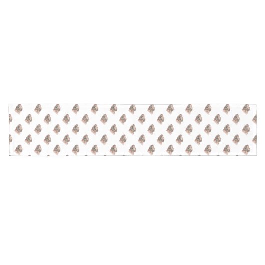 Cute Hand Painted Black Brown Waterverf Pug Dog Korte Tafelloper (Horizontaal)