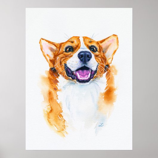 Cute Hand-Painted Happy Waterverf Corgi Dog Poster (Voorkant)