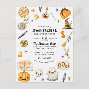 Cute Hand Painted Spooktacular Halloween Party Feestdagenkaart