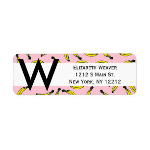 Cute Hand Painted Waterverf Bananas and Pink Etiket