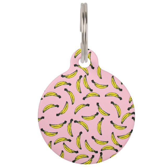 Cute Hand Painted Waterverf Bananas and Pink Huisdierpenning (Achterkant)