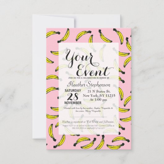 Cute Hand Painted Waterverf Bananas and Pink Kaart (Voorkant)