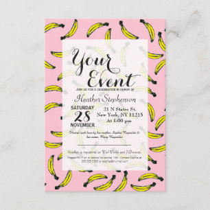 Cute Hand Painted Waterverf Bananas and Pink Kaart