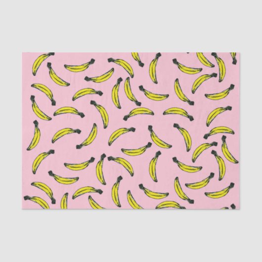 Cute Hand Painted Waterverf Bananas and Pink Tissuepapier (Voorkant)