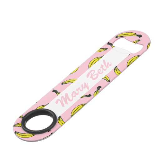 Cute Hand Painted Waterverf Bananas Monogram Speed Flessenopener (Voorkant Gekanteld)