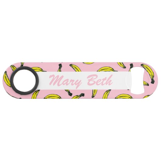 Cute Hand Painted Waterverf Bananas Monogram Speed Flessenopener (Voorkant (Horizontaal))