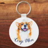 Cute Hand-Painted Waterverf Corgi Dog Parent Sleutelhanger (Voorkant)