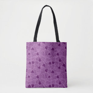 Cute handgemaakte kwalpatroon paarse achtergrond tote bag